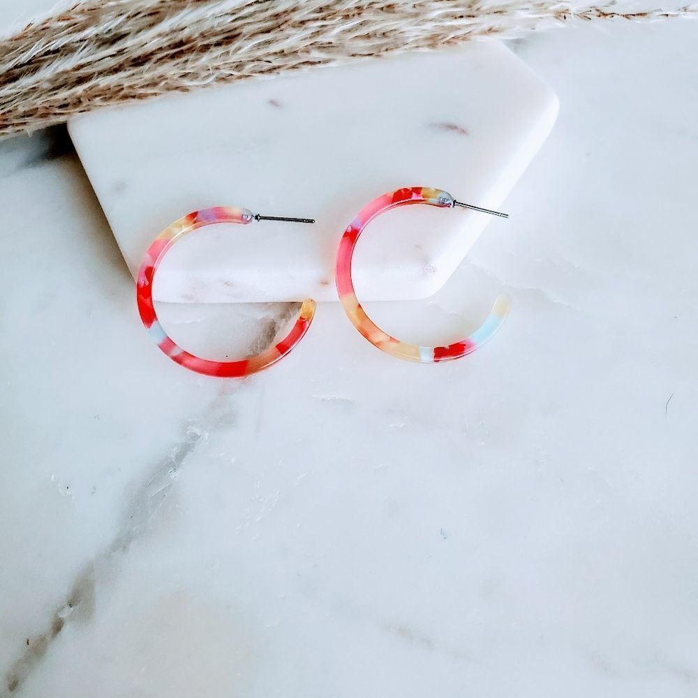 7/$35 Multi Color Acrylic C Hoop Earrings - Picture 7 of 7